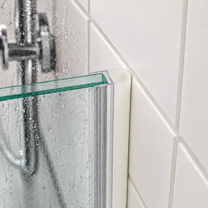 Vertical shower seal installed on glass shower screen, keeping water inside while the outside tile wall stays dry