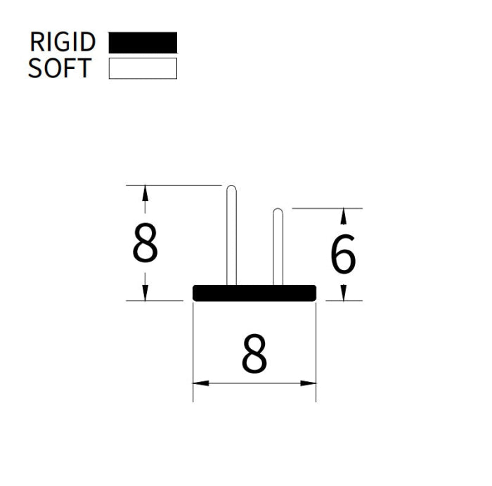 VG002 adhesive shower bottom seal profile dimensions with 8mm base and twin fins