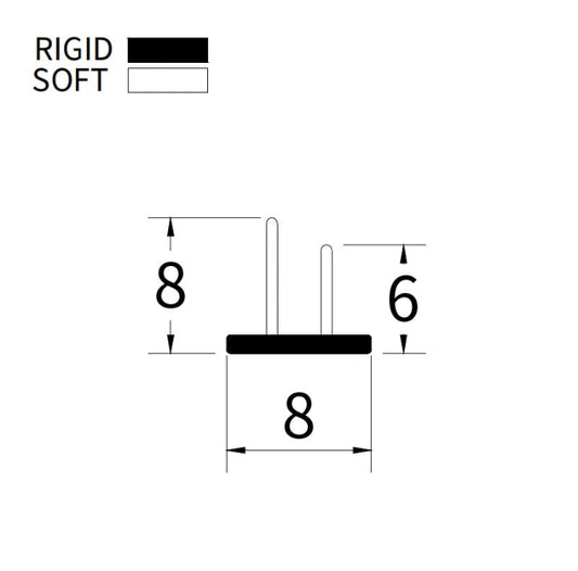 Engineering diagram for VG002 seal detailing 8mm bead and 6mm/8mm dual fin heights