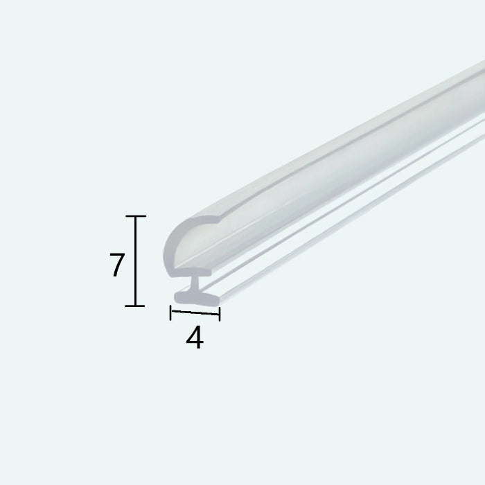 Cross-section of VG005 hook-shape shower seal with 4mm insertion bead and 7mm height