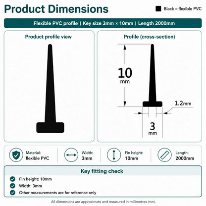 VH001 framed shower door seal dimensions for narrow T-slot channels and smaller gaps