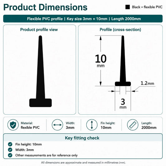 VH001 framed shower door seal dimensions for narrow T-slot channels and smaller gaps