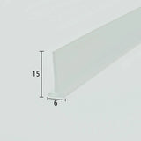 Cross-section close-up of the VH002 framed shower door bottom sweep, showcasing the transparent soft PVC with a unique 6mm extra-wide T-shaped top and a 15mm long sweeping fin, optimized to lock securely into non-standard wider base tracks of framed doors for reliable water channelling and leak protection.