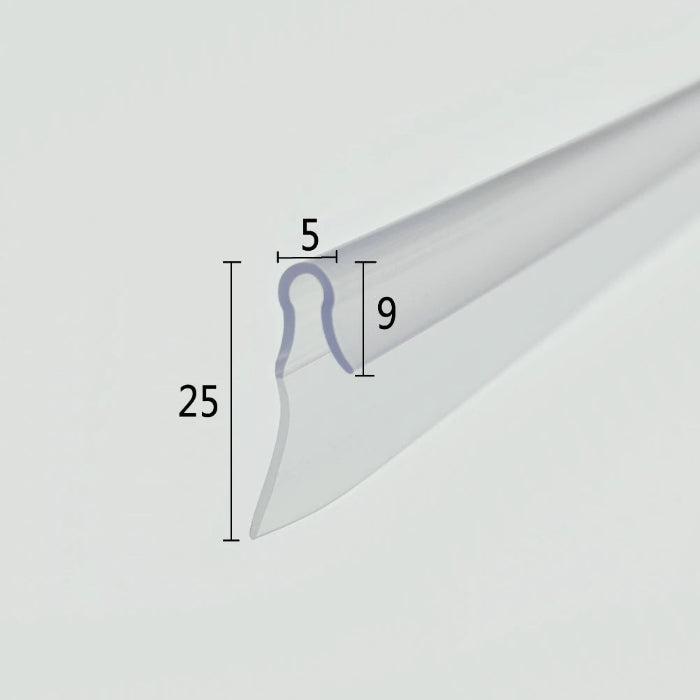 VL001 framed shower door hook-in seal with 5mm fixing profile and 25mm flexible fin