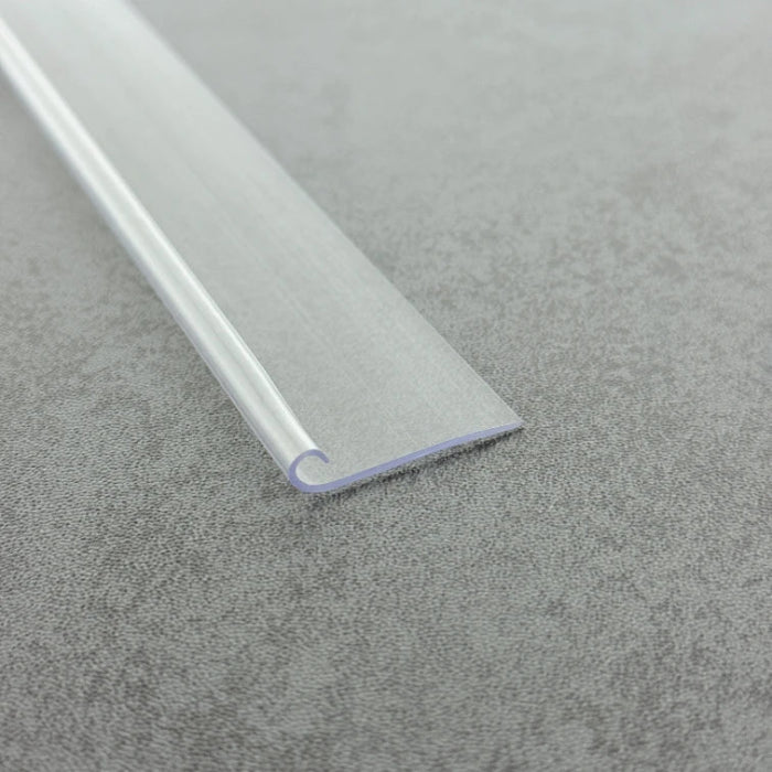 Close-up of the clear PVC VL002 framed shower door insert seal with hooked fixing profile