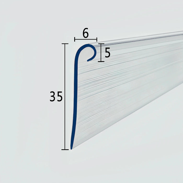 VL002 folding shower door insert seal with 6mm retaining profile and 35mm flexible fin