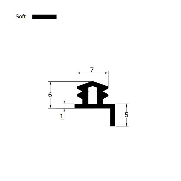 VL005 framed shower door seal dimensions showing 7mm insert width and 10mm overall height